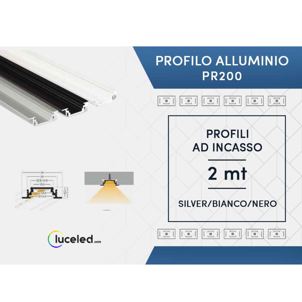 Profilo angolare in alluminio con cover nera. Vendita-Illuminazione