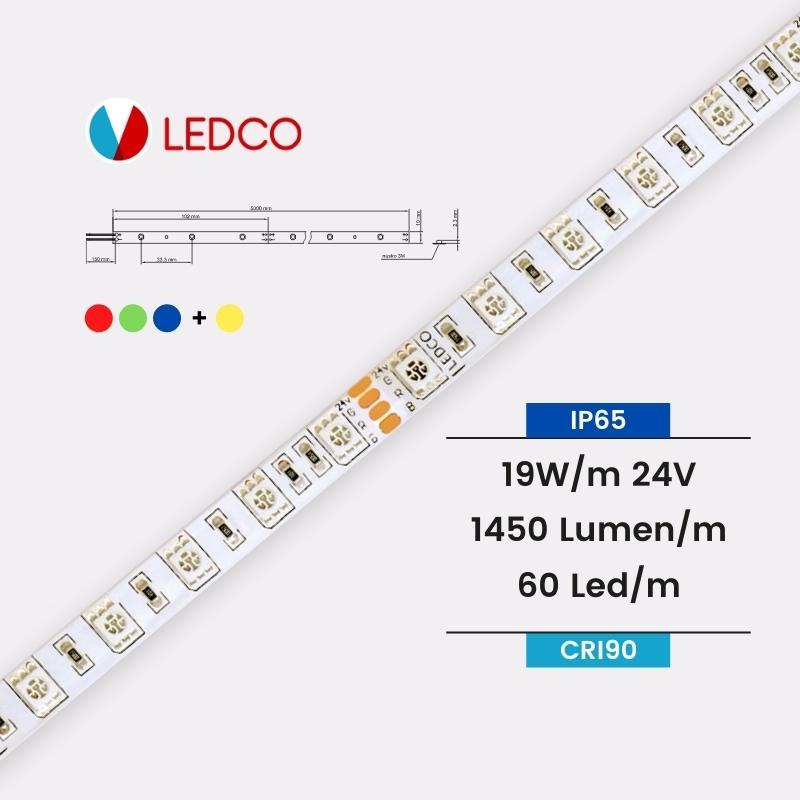 Striscia LED Ledco 5 metri 95W 24Vdc RGB White7000 lumen IP65 SL72RGBW65