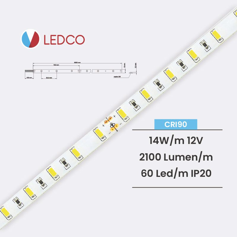 Striscia LED 12V 14,5W/m DC SMD5050 60LED/m 5m IP20 serie PRO -  D'Alessandris