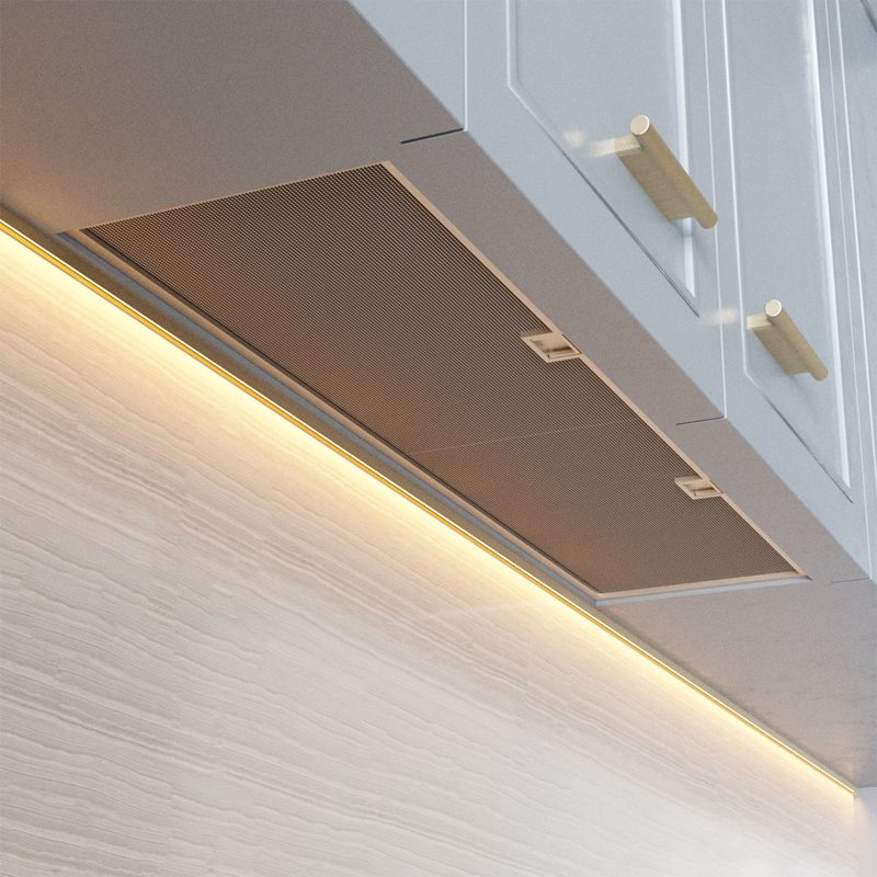 Illuminazione LED sotto pensile cucina. Realizzata della misura desiderata  con profilo a 45° …